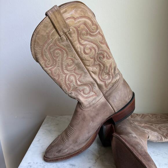 Nocona Handcrafted USA Western Boots Distressed Leather Light Brown Men’s 13 D main image 10